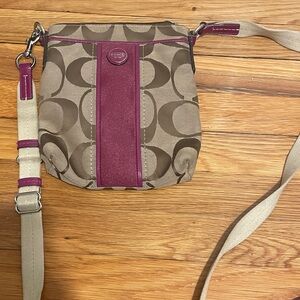 Coach Tan and Purple Crossbody Bag